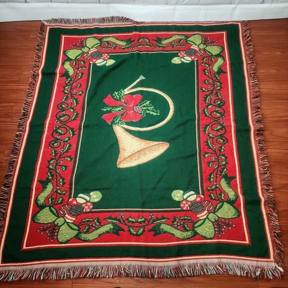 Beacon Throw Blanket Christmas Horn warm Holiday Woven Bows ornaments Decore - Picture 1 of 3